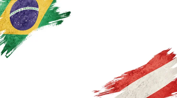 하얀 배경에 있는 브라질 과 오스트리아의 깃발 — 스톡 사진